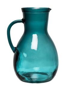 RECYCLED GLASS JUG H25cm-TEAL
